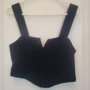 NWT Women Medium black velvet like Camisole covered buttons gathered RACHEL ZOE